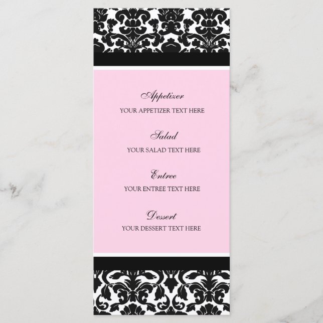 Menú boda Damasco negro rosado (Anverso)