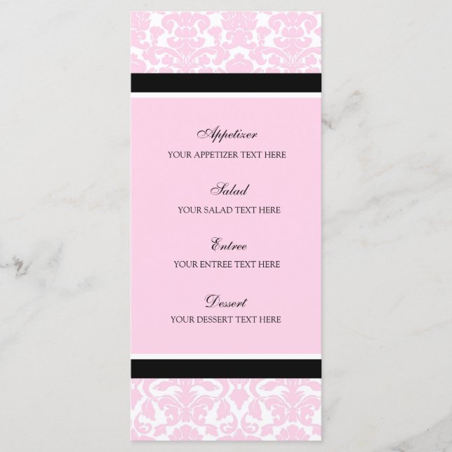 Menú boda Damasco negro rosado (Anverso)