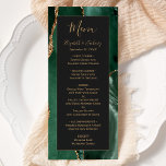 Menú Boda Dark de oro verde esmeralda<br><div class="desc">Este elegante y moderno menú boda presenta una decoración de color verde esmeralda. El texto del personalizable combina un guión de escritura manual caprichosa de color dorado con fuentes cursivas y de copperplate en un fondo negro de pizarra. El reverso presenta un diseño de ágata dorado y verde esmeralda a...</div>