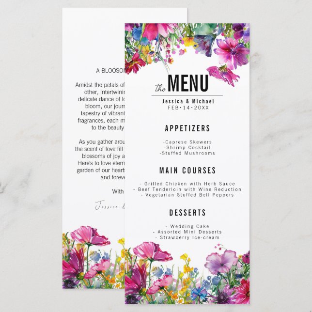 Menú boda de 2 lados Colección Meadow Bloom (Anverso / Reverso)
