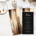 Menú Boda de acuarela abstrata negro y dorado<br><div class="desc">Relájese con nuestro delicioso menú boda. La tipografía minimalista de moda destaca en un fondo de color de agua oscuro realzado con falsos acentos dorados. El overlay negro muestra con gusto sus deliciosas opciones de menú.</div>