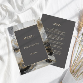Menú Boda de acuarela artística de antracita de oro mod