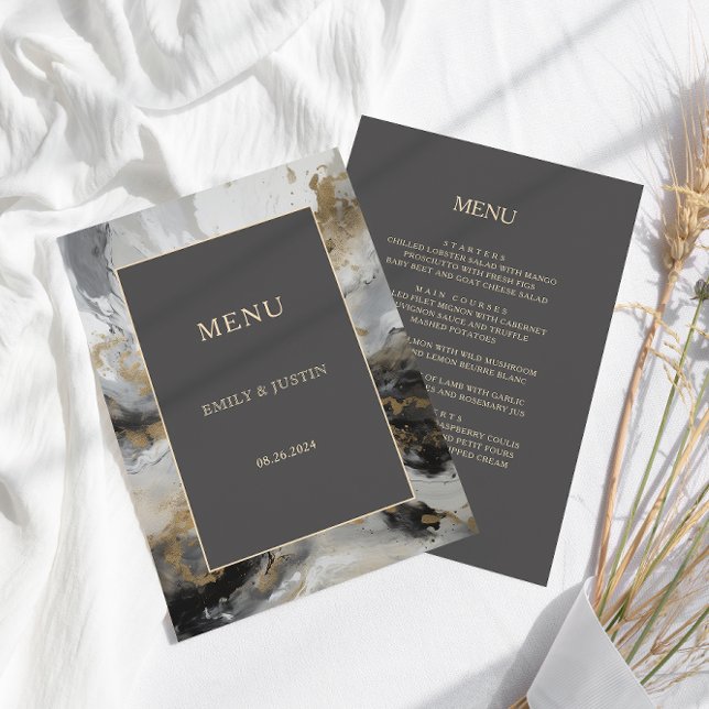 Menú Boda de acuarela artística de antracita de oro mod (Subido por el creador)