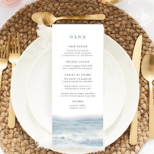 Menú Boda de acuarela azul costero