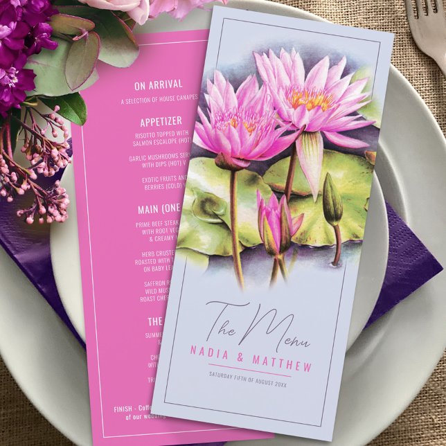 Menú Boda de acuarela azul rosa (Subido por el creador)