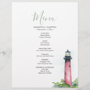 Menú Boda de acuarela costera de faro