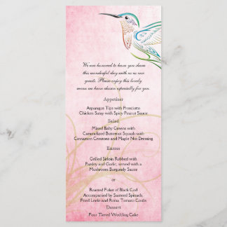 Menú Boda de acuarela de colibrí rosa