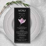 Menú Boda de acuarela de la Magnolia púrpura botánica<br><div class="desc">Crea un menú para tu recepción de bodas o evento especial con un elegante florecimiento de la magnolia púrpura en un fondo negro y tus opciones de menú. ELEMENTOS COINCIDENTES EN nuestra tienda.</div>