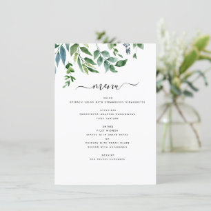 Menú Boda de acuarela de la vegetación botánica