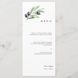 Menú Boda de acuarela de oliva