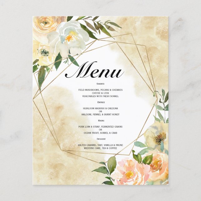 MENÚ BODA de acuarela de presupuesto. Flyer (Frente)