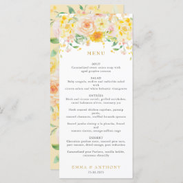 Menú Boda de acuarela floral amarilla de mantequilla ro