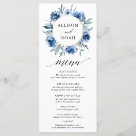 Menú boda de acuarela floral azul marino