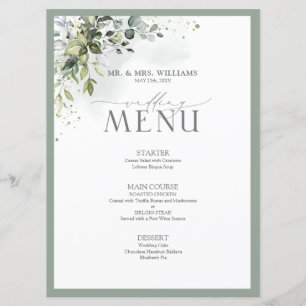 Menú Boda de acuarela floral de vegetación botánic