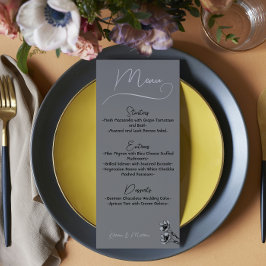 Menú Boda de acuarela floral gris suave