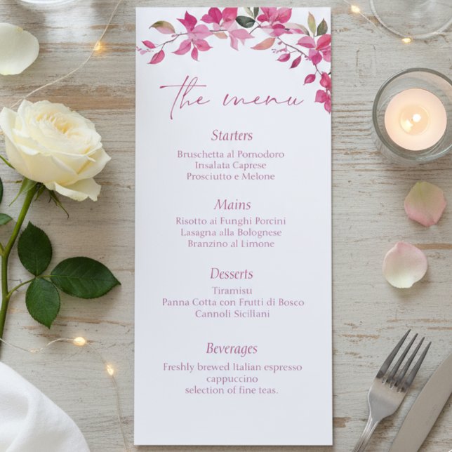 Menú Boda de Acuarela Floral Rosa Elegante (Subido por el creador)