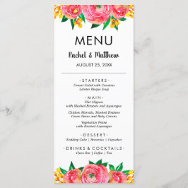 Menú Boda de acuarela floral rosa y amarilla