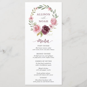Menú boda de acuarela floral rosa y rubia de Borgo
