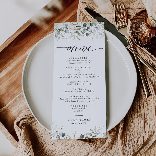 Menú Boda de acuarela floral verde (Subido por el creador)
