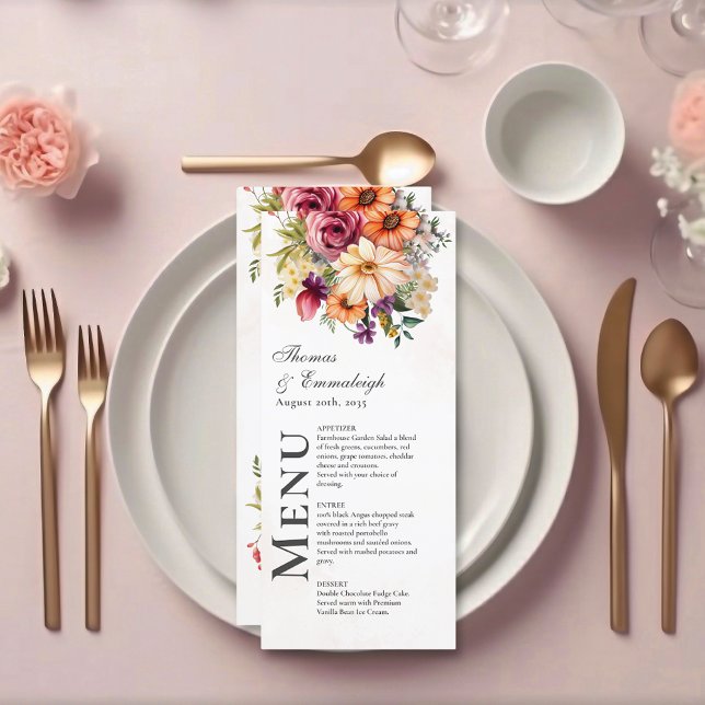 Menú Boda de acuarela floral vibrante (Subido por el creador)