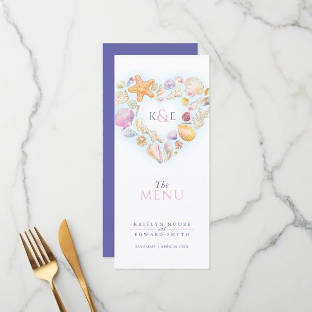 Menú Boda de acuarela monograma de riñón de la aguja (Anverso/Reverso In Situ)
