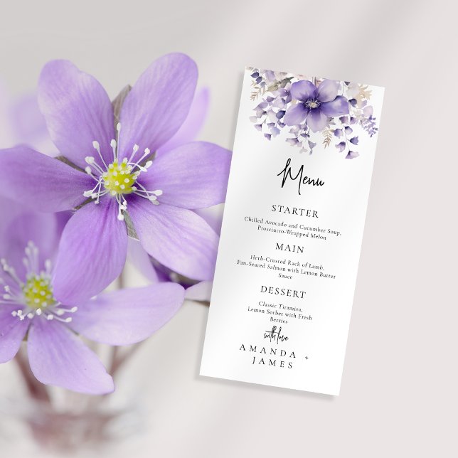 Menú Boda de acuarela morado floral (Subido por el creador)