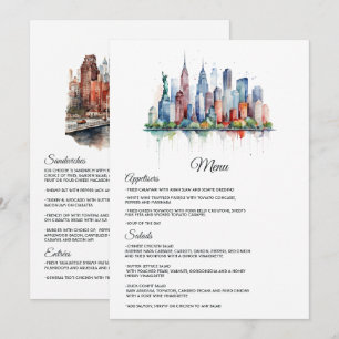 Menú Boda de acuarela Nueva York