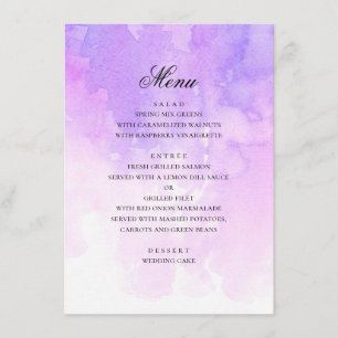 Menú Boda de acuarela púrpura. Romántico lavanda