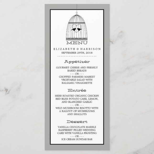 Menú Boda de adultos del corazón de la época de co (Anverso)