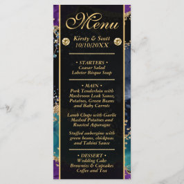 Menú Boda de Ágata Brillante Dorado Púrpura Azul Teal