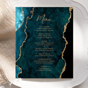Menú Boda de Agate de Oro Azul Verde azulado de pr