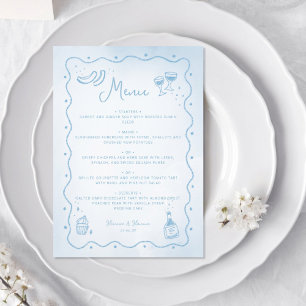 Menú Boda de alimentos dibujado con mano azul brillante