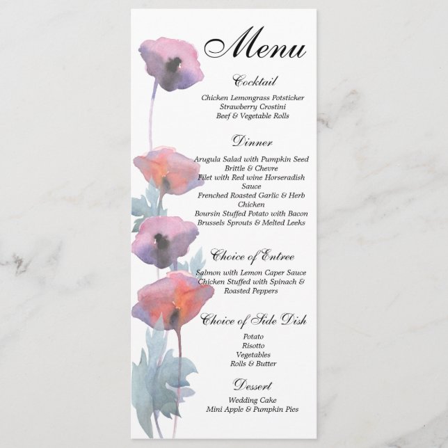 Menú Boda de amapola morado (Anverso)