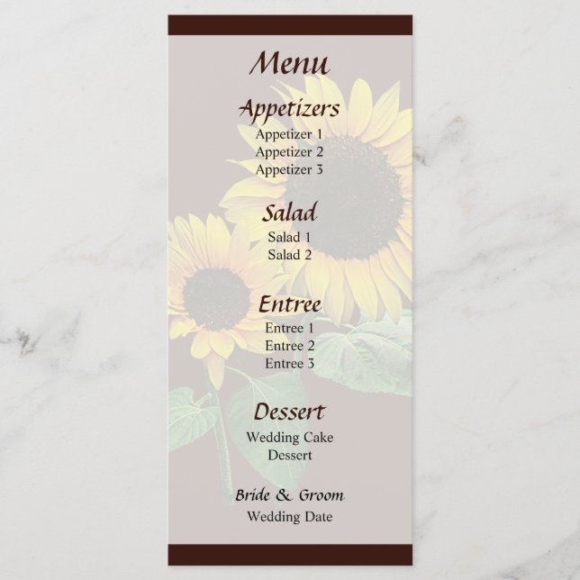 Menú Boda de amor de girasol (Anverso)