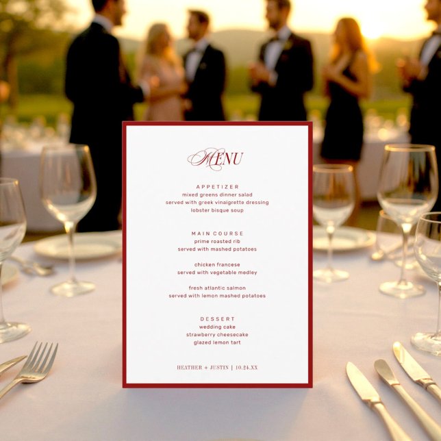 Menú boda de Apetito Bon Rojo Clásico Elegante de 5x7" (Subido por el creador)