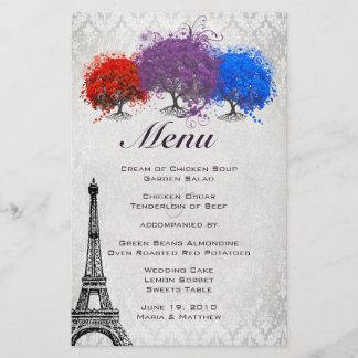 Menú Boda de árbol de hojas de corazón púrpura rad