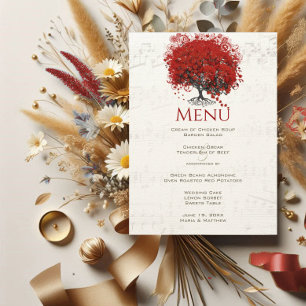 Menú Boda de árbol de hojas del corazón rojo
