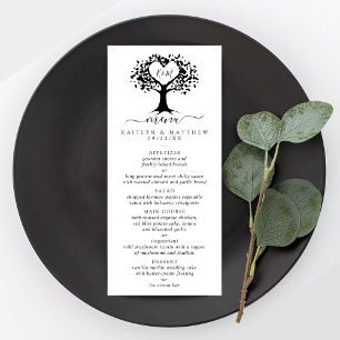 Menú Boda de árbol del corazón de monograma blanco