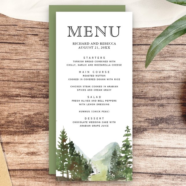 Menú Boda de árboles del bosque de montaña rústica (Subido por el creador)