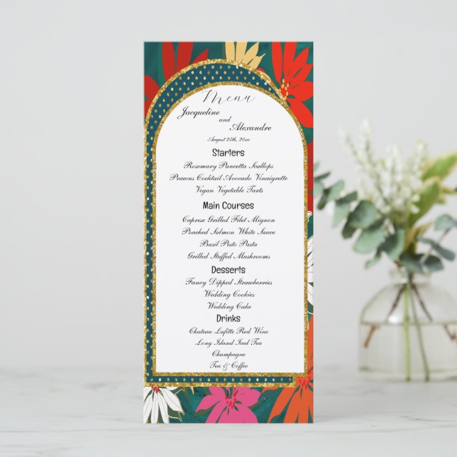 Menú Boda de Arco y Flores Tropicales de Verano (Anverso de pie)