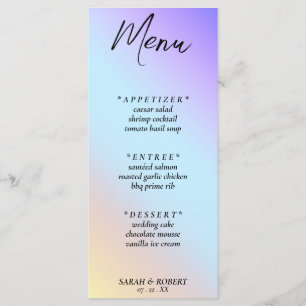 Menú Boda de arcoiris Pastel Diagonal Ombre
