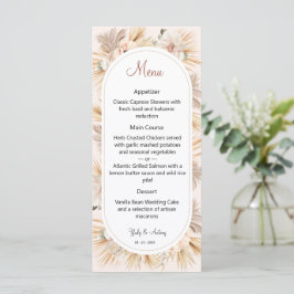 Menú Boda de Arte Boho Terroso Arena Floral Ovalado Arc