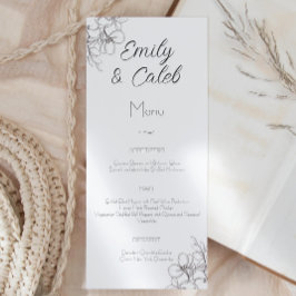 Menú Boda de arte de la línea floral blanca y negra