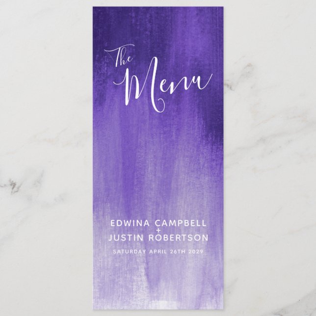 Menú boda de arte graduado Purple moderno (Anverso)