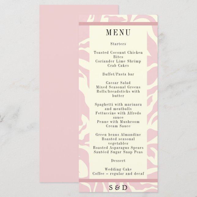 Menú Boda de arte moderno de Matisse rosa suave y blanc (Anverso / Reverso)