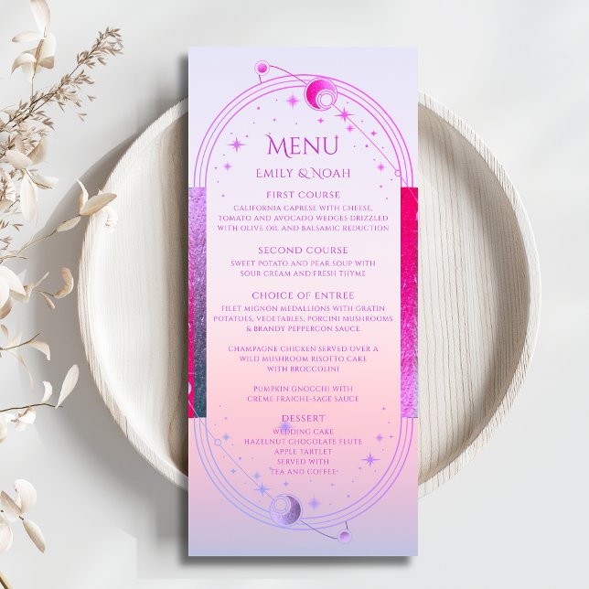 Menú Boda de Astronomía Mystical Sunset Pink Sun Moon (Subido por el creador)