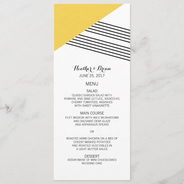 Menú Boda de bandas geométricas amarillas (Anverso)