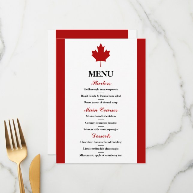 Menú Boda de Bandera de Canadá (Anverso/Reverso In Situ)