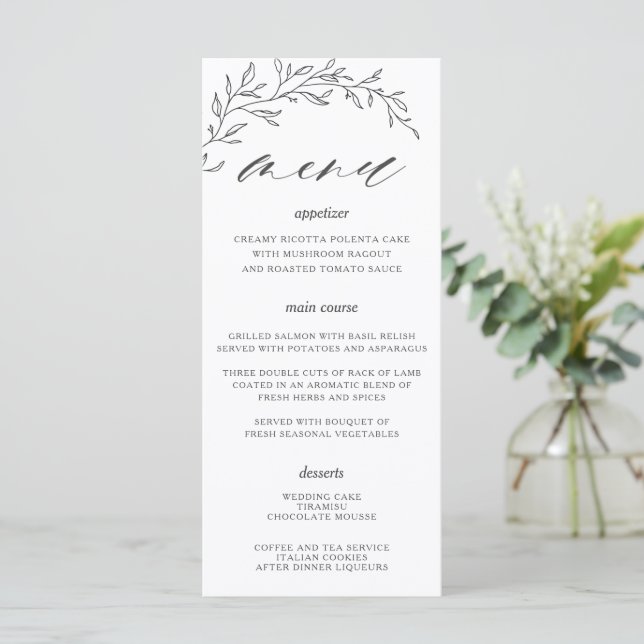 Menú Boda de bifurcación de hojas de laurel de lín (Anverso de pie)