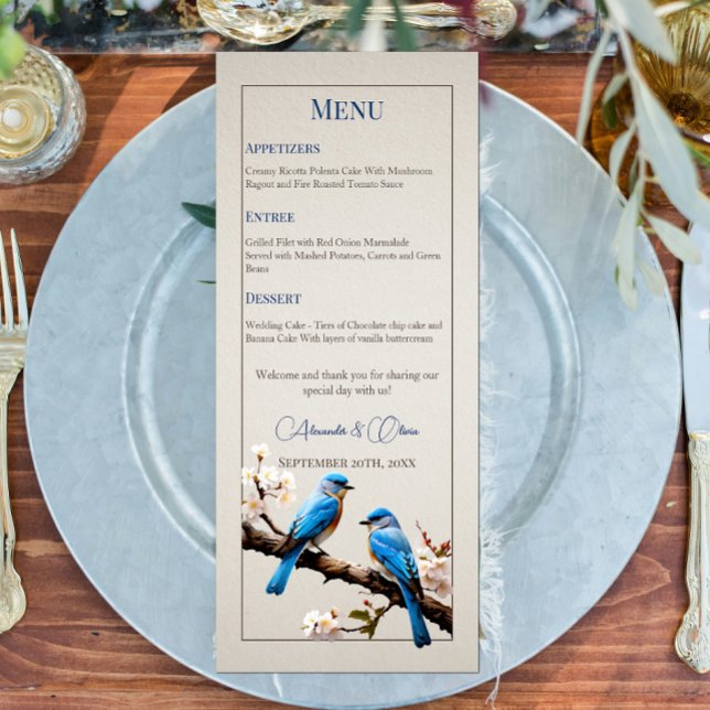 Menú Boda de Bluebirds de primavera (Spring Bluebirds Wedding Menu)